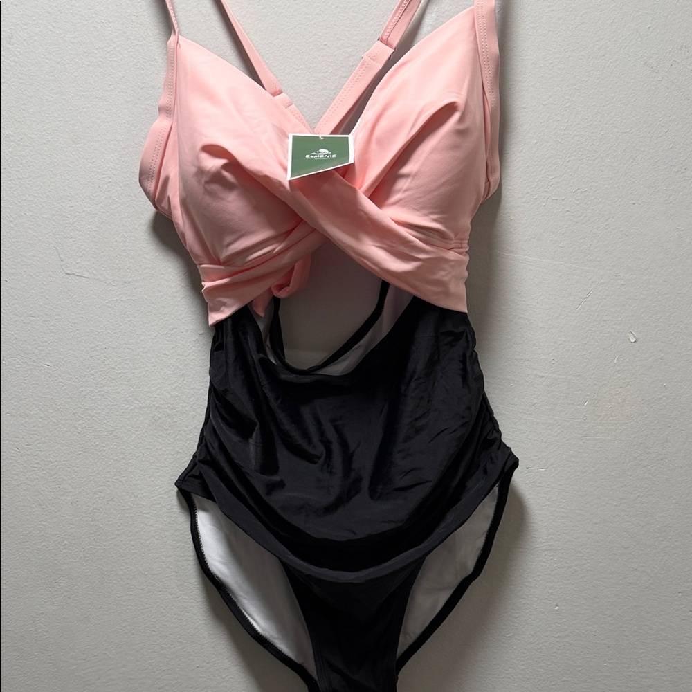 Pink and Black Women's One Piece Swimsuit